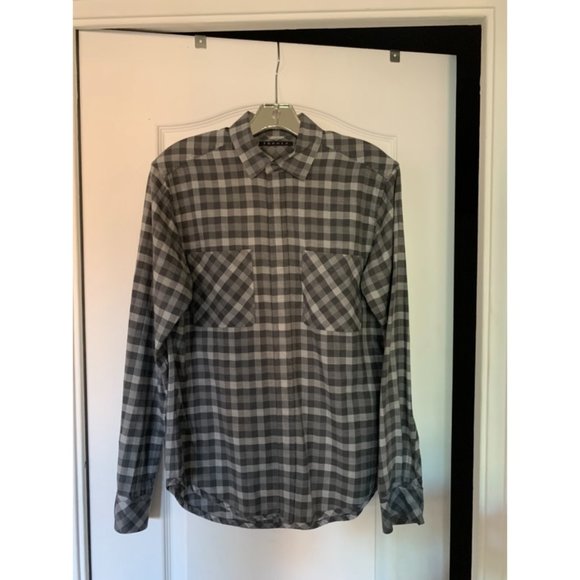 Theory Black & Grey Checkered Cotton Shirt Size S - Picture 1 of 6